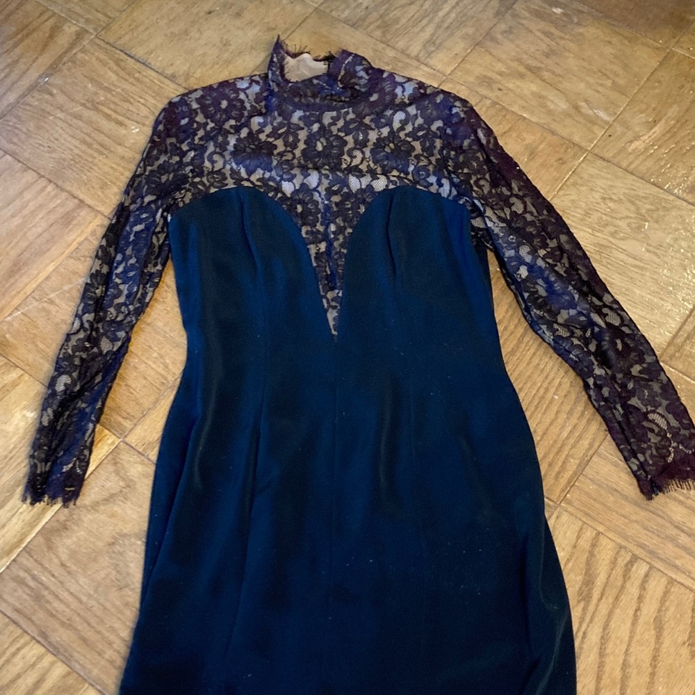 Black Lace Long-Sleeve Cocktail Dress - Brand Unknown